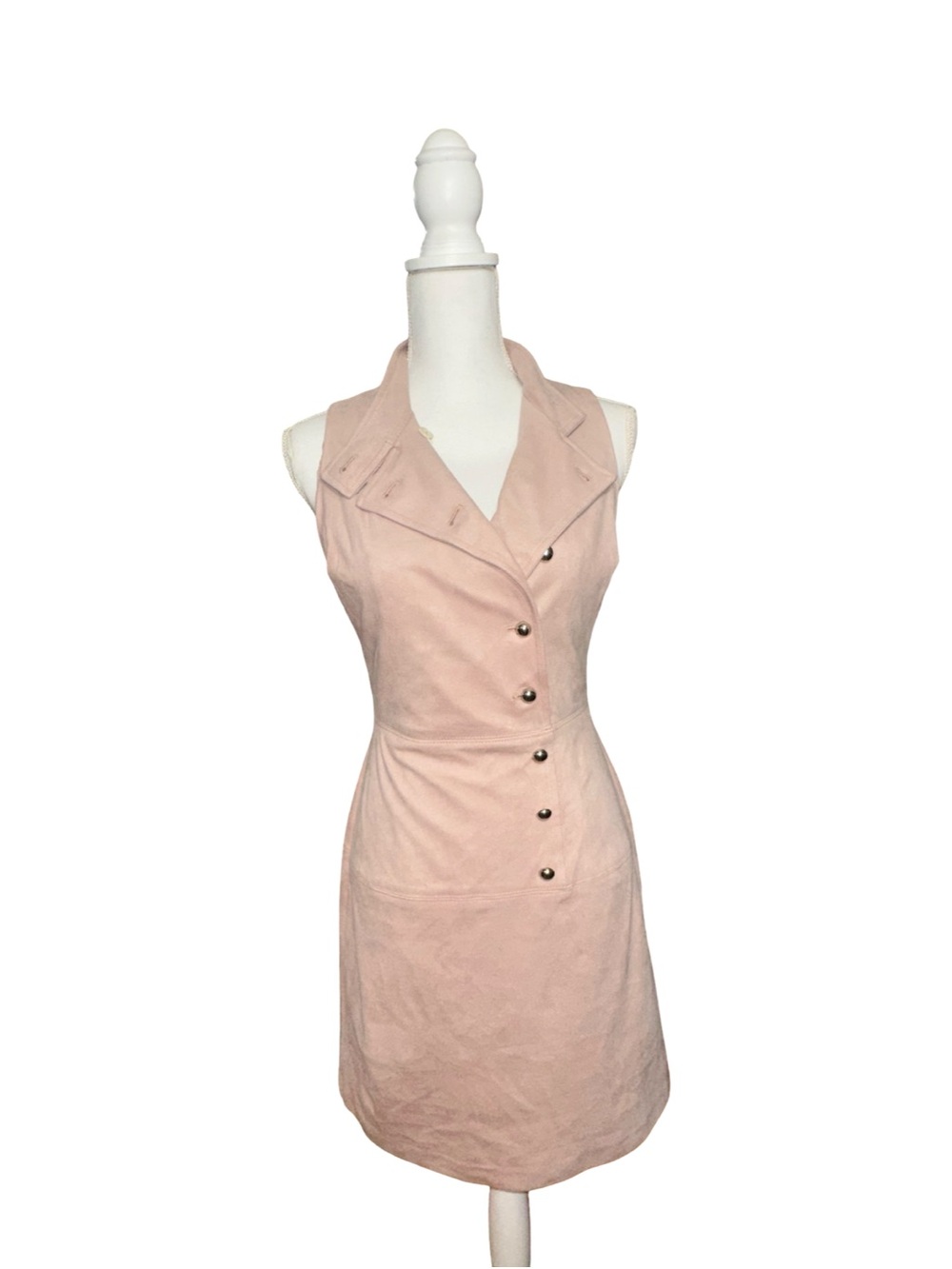Eva Mendes Plush Faux Suede Asymmetrical Button‎ Shift Dress, XS